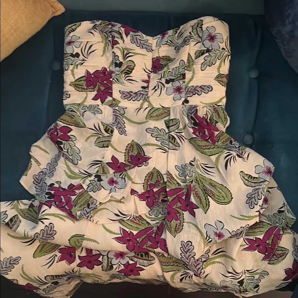 Nanette Lepore Strapless Floral Dress - Cream and Purple